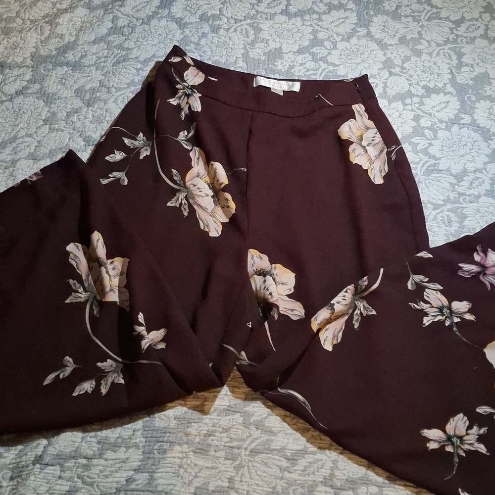 LC Lauren Conrad Plum Floral Wide-Leg Pants